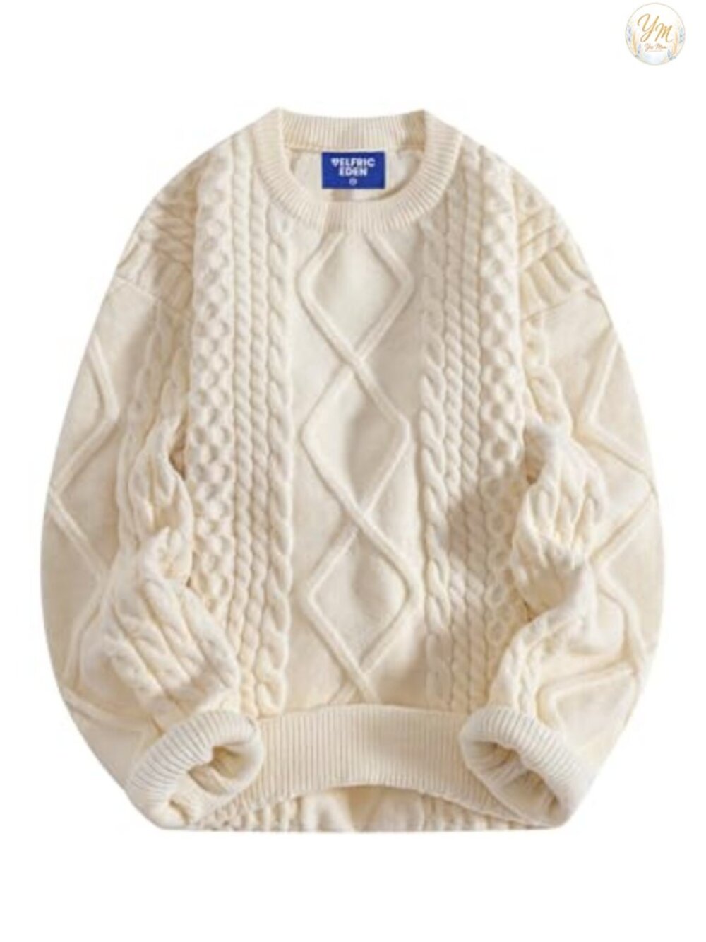 Oversized Knit Pullover Sweater Unisex Crewneck Vintage Woven Long Sleeve